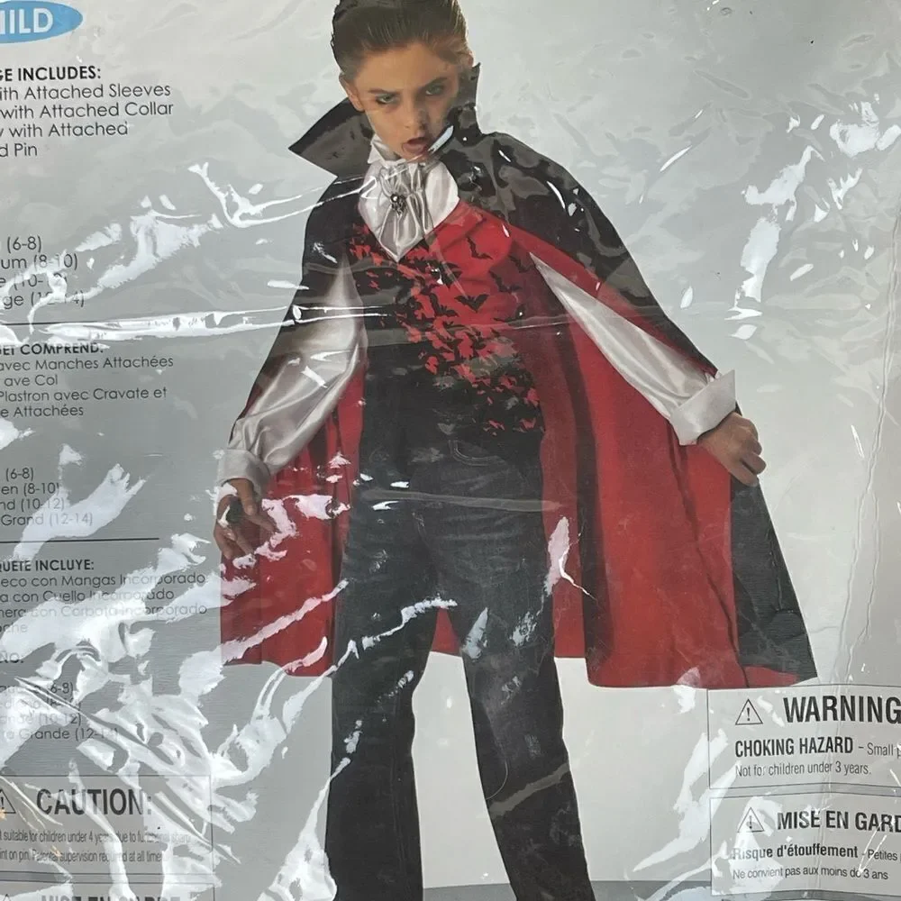 Children's Prince Of Darkness Halloween Costume Size 10-12 Vampire Cape New